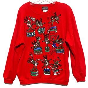 Andover VTG Christmas Reindeer Red Sweatshirt Women L Ugly Sweater Jingle Bell